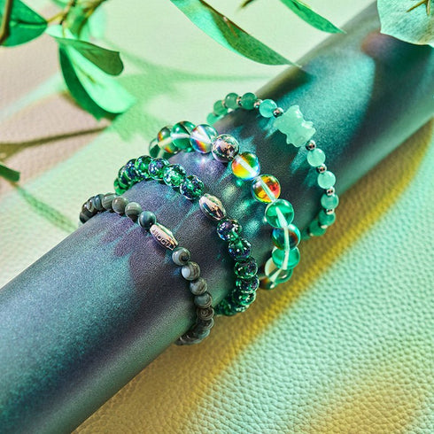 Bracelet tendance en verre galaxie avec lune émeraude | Argent sterling 925